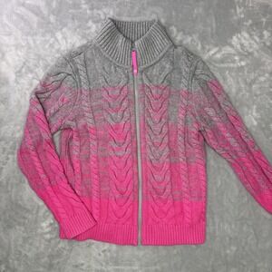 T By Talbots Full Zip Sweater Jacket Ombré Pink & Grey Cardigan Sz Small